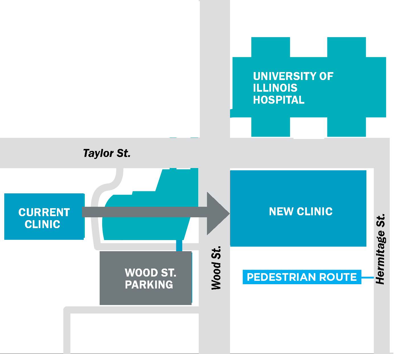 Map of new building location 1 block east of the current building.